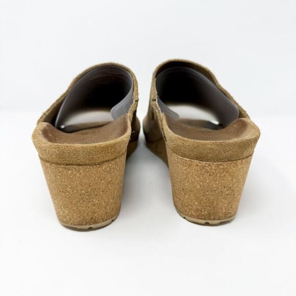 Papillio Tan & Metallic Gold Suede Cork Wedge Sandals Sz EU 41 Made in Portugal - Picture 4 of 9